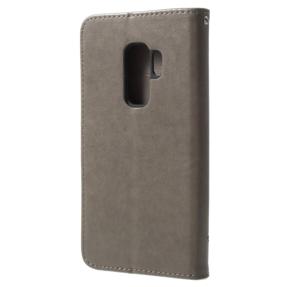 Funda de cuero con mariposas para Samsung Galaxy S9 Plus, gris