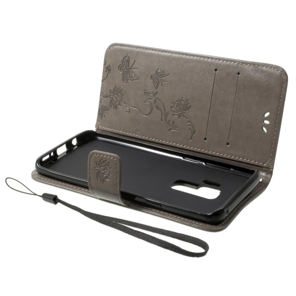 Funda de Cuero con Mariposas Samsung Galaxy S9 Plus, Gris