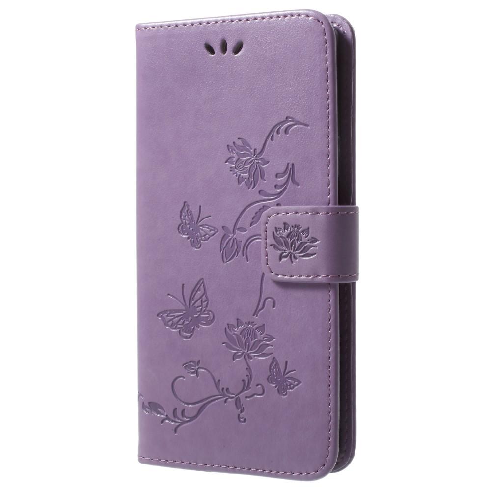 Funda de Cuero con Mariposas Samsung Galaxy S9 Plus, Púrpura