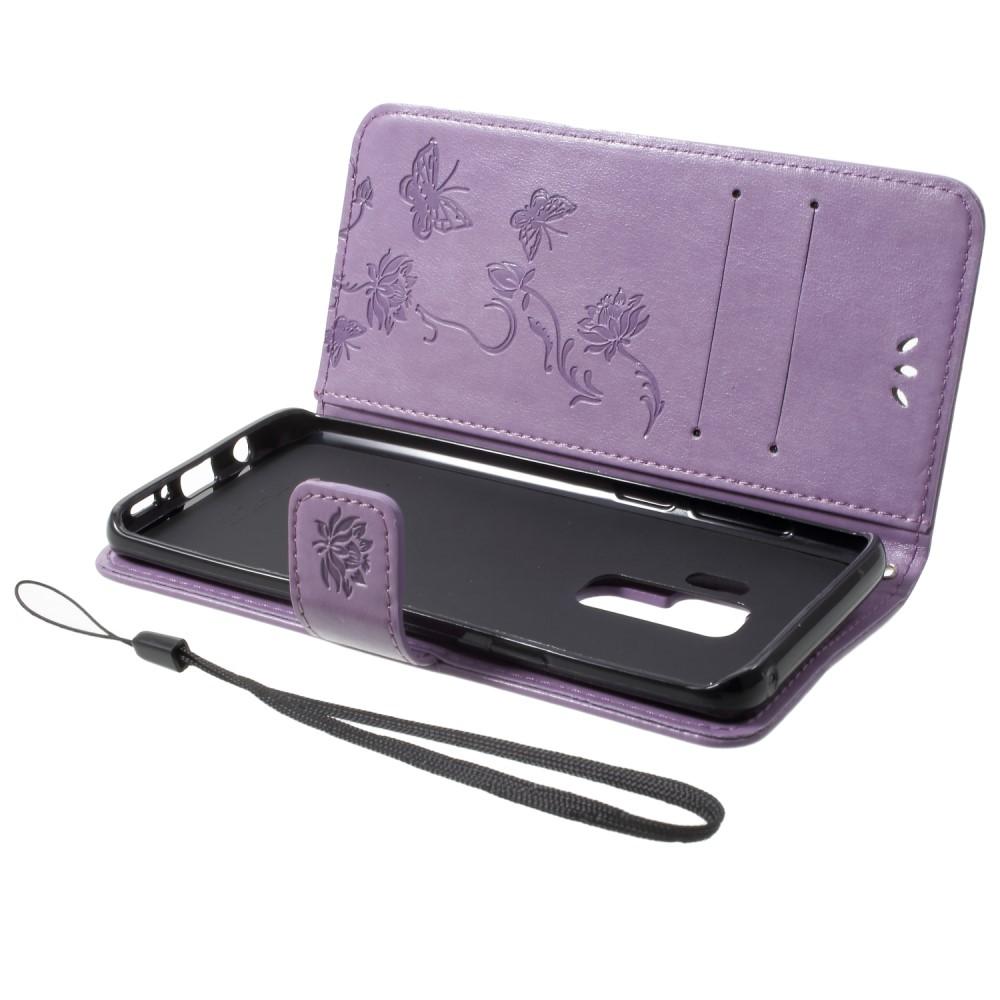 Funda de Cuero con Mariposas Samsung Galaxy S9 Plus, Púrpura