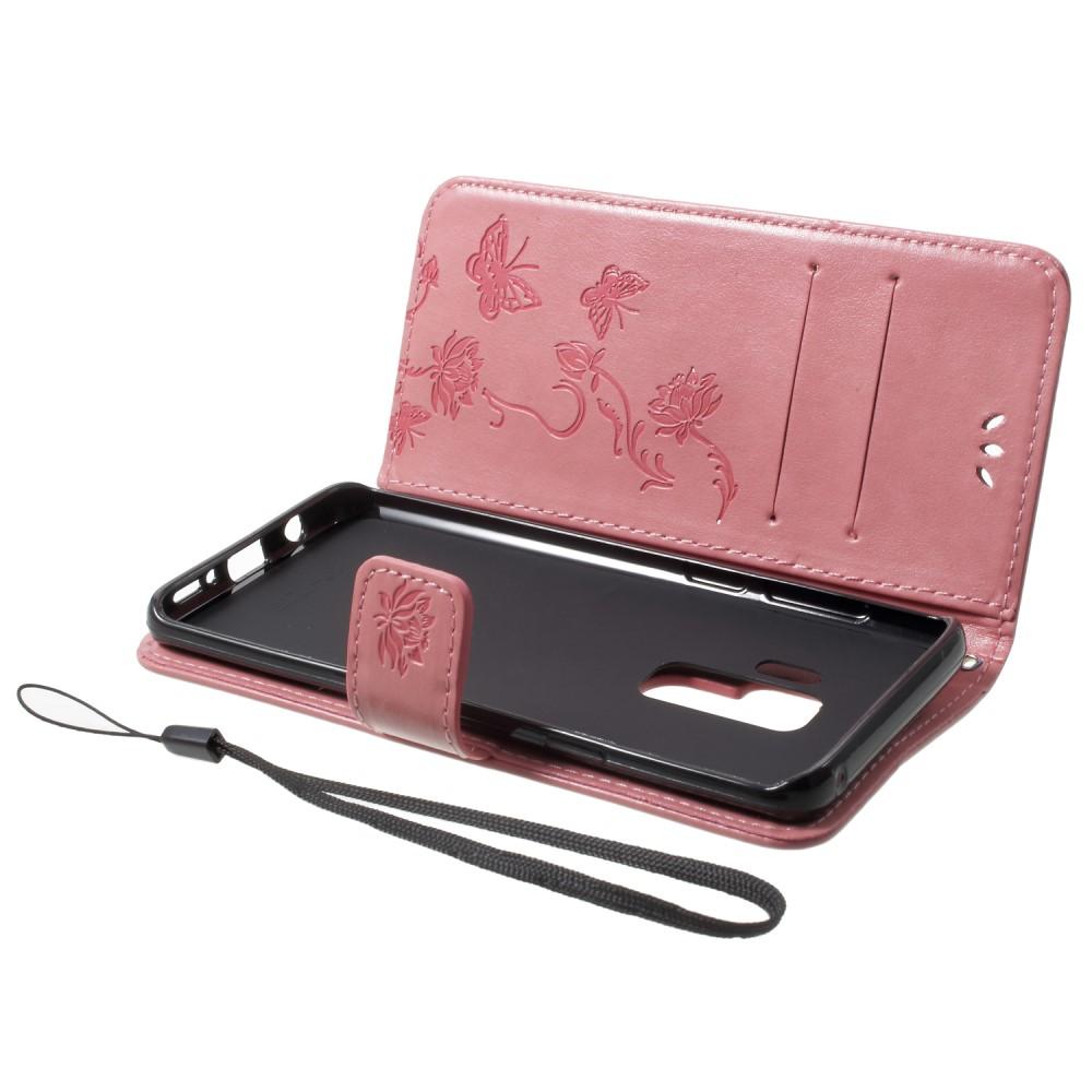 Funda de Cuero con Mariposas Samsung Galaxy S9 Plus, Rosa