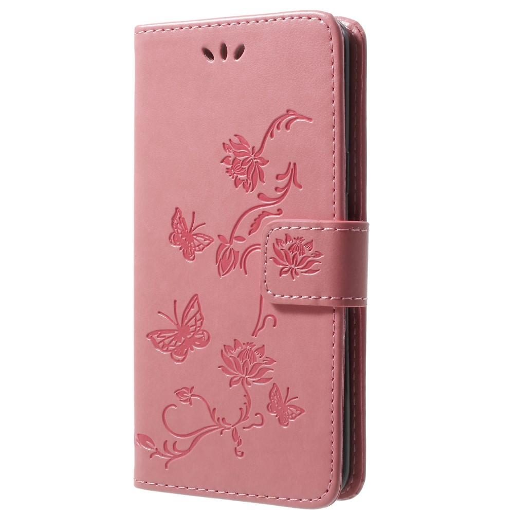 Funda de Cuero con Mariposas Samsung Galaxy S9, Rosa