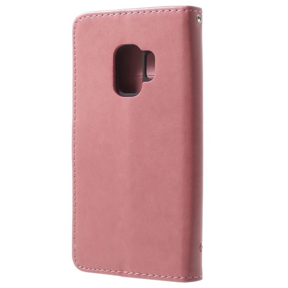 Funda de Cuero con Mariposas Samsung Galaxy S9, Rosa