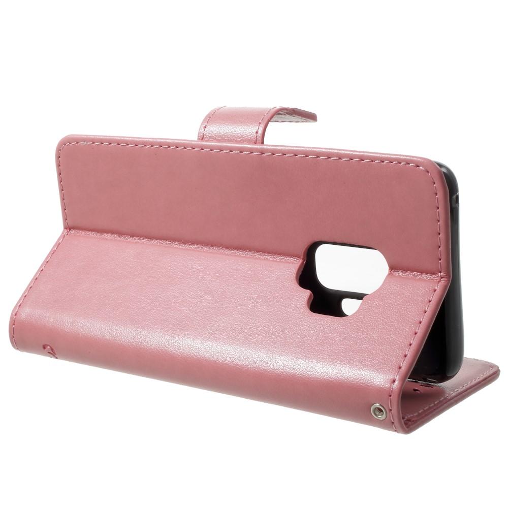 Funda de Cuero con Mariposas Samsung Galaxy S9, Rosa