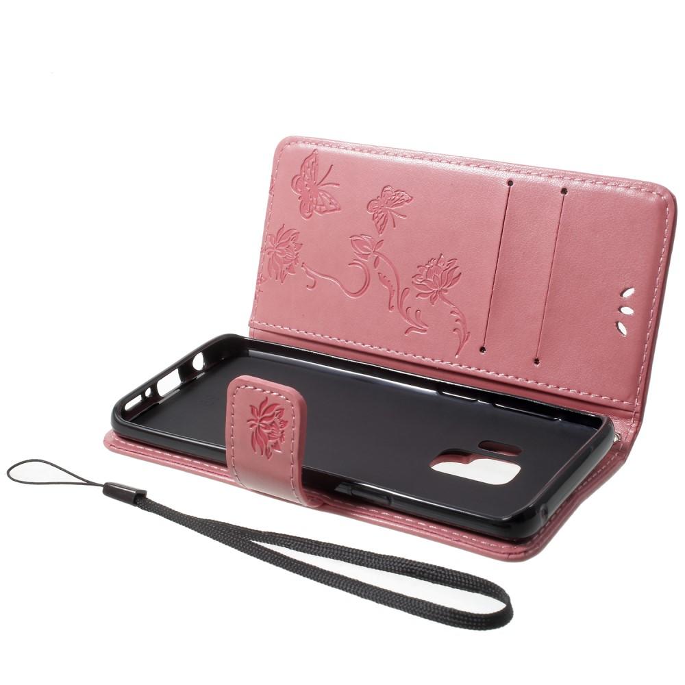 Funda de Cuero con Mariposas Samsung Galaxy S9, Rosa