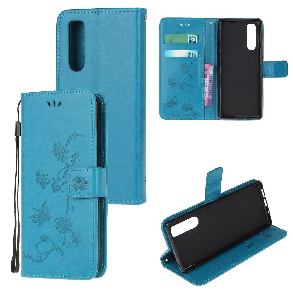 Funda de cuero con mariposas para Sony Xperia 5, violeta