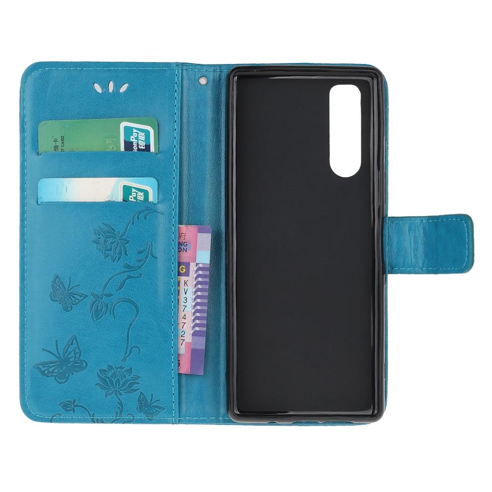 Funda de Cuero con Mariposas Sony Xperia 5, Púrpura