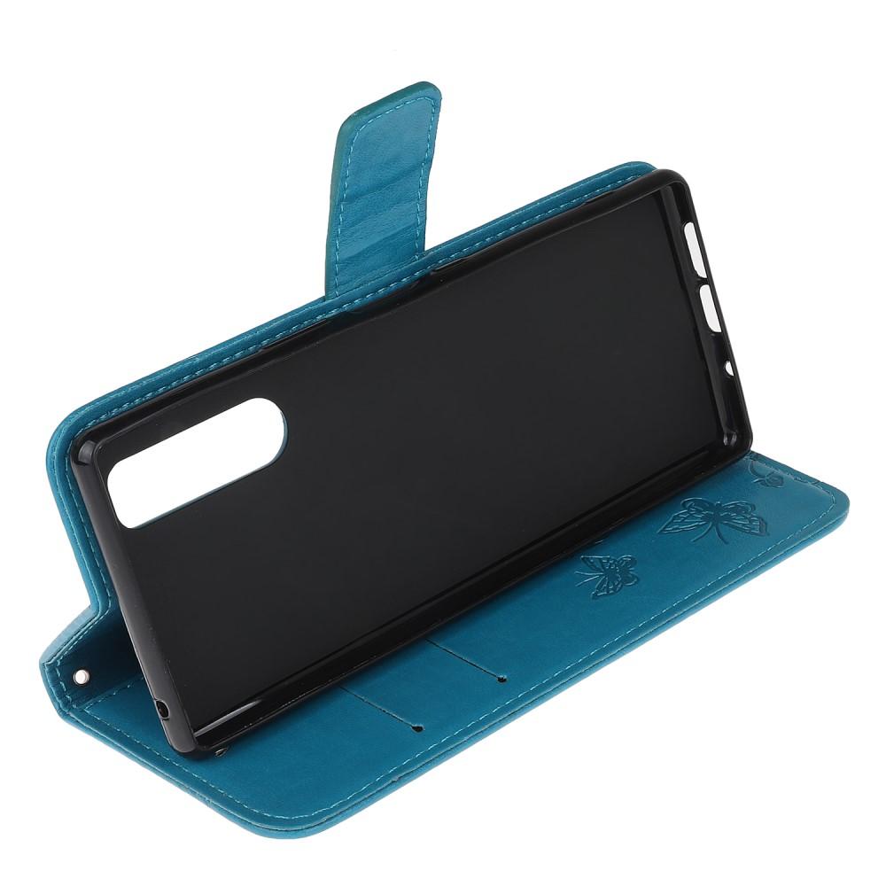 Funda de Cuero con Mariposas Sony Xperia 5, Púrpura