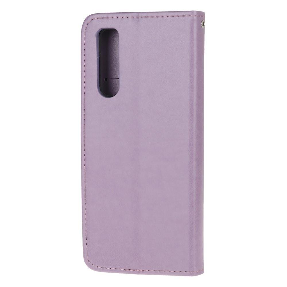 Funda de cuero con mariposas para Sony Xperia 5, violeta