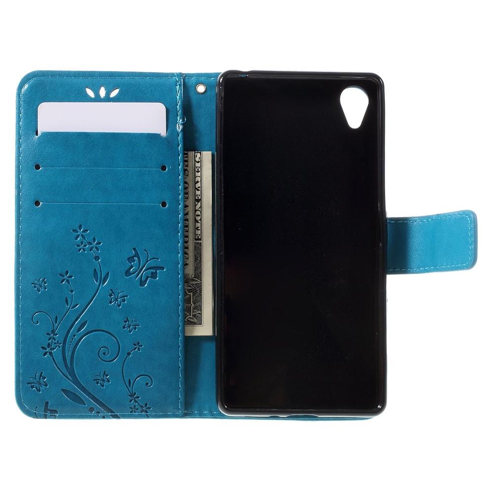 Funda de Cuero con Mariposas Sony Xperia X, Azul