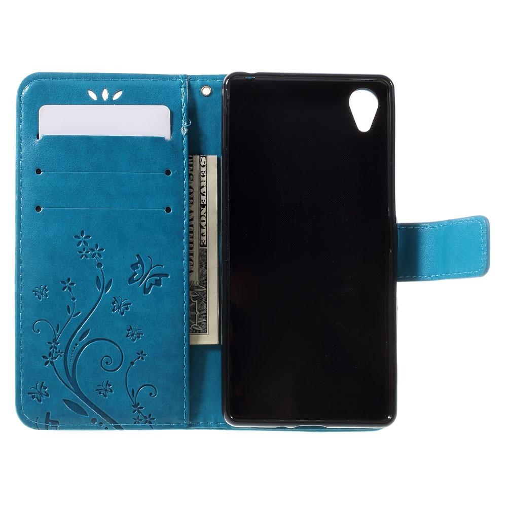 Funda de cuero con mariposas para Sony Xperia X, azul