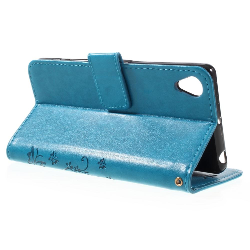 Funda de cuero con mariposas para Sony Xperia X, azul