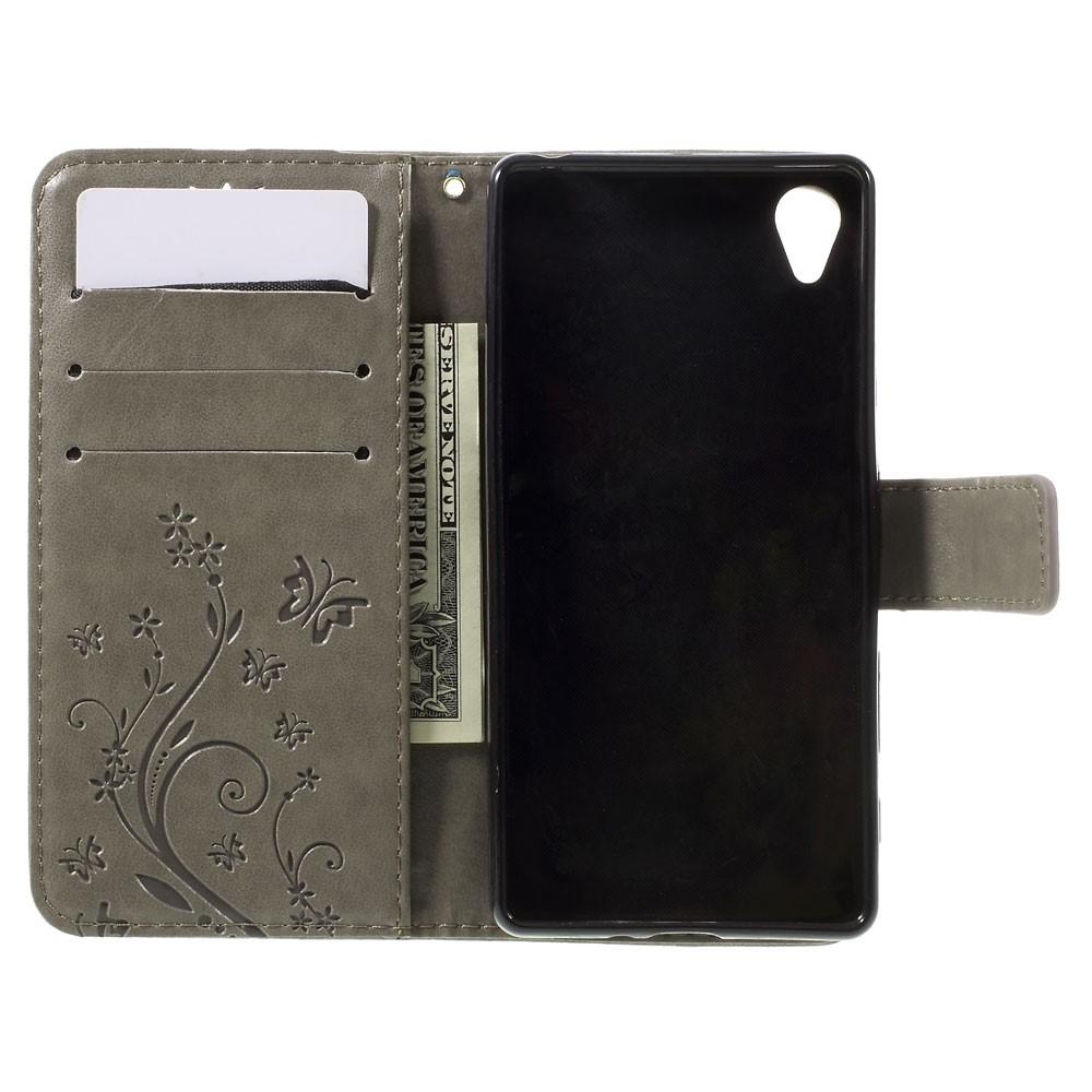 Funda de cuero con mariposas para Sony Xperia X, gris