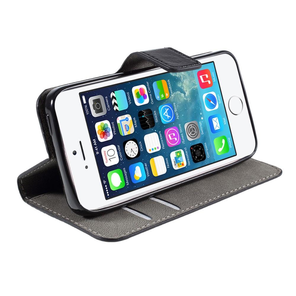 Funda de cuero con solapa iPhone 5/5S/SE Negro