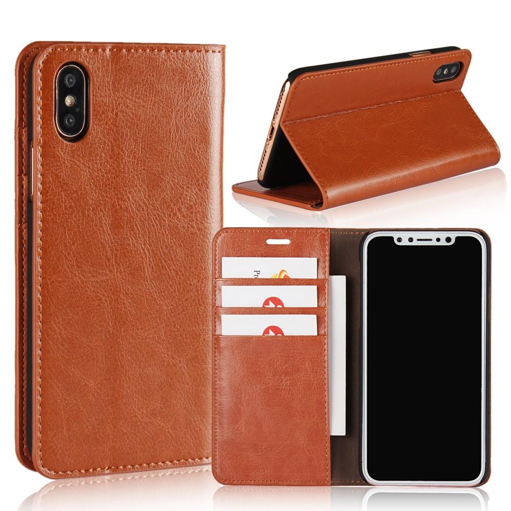 Funda cartera de cuero genuino iPhone X/XS Marrón
