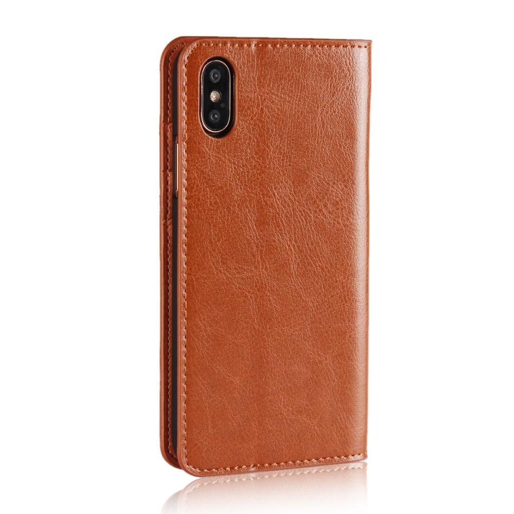 Funda cartera de cuero genuino iPhone X/XS Marrón