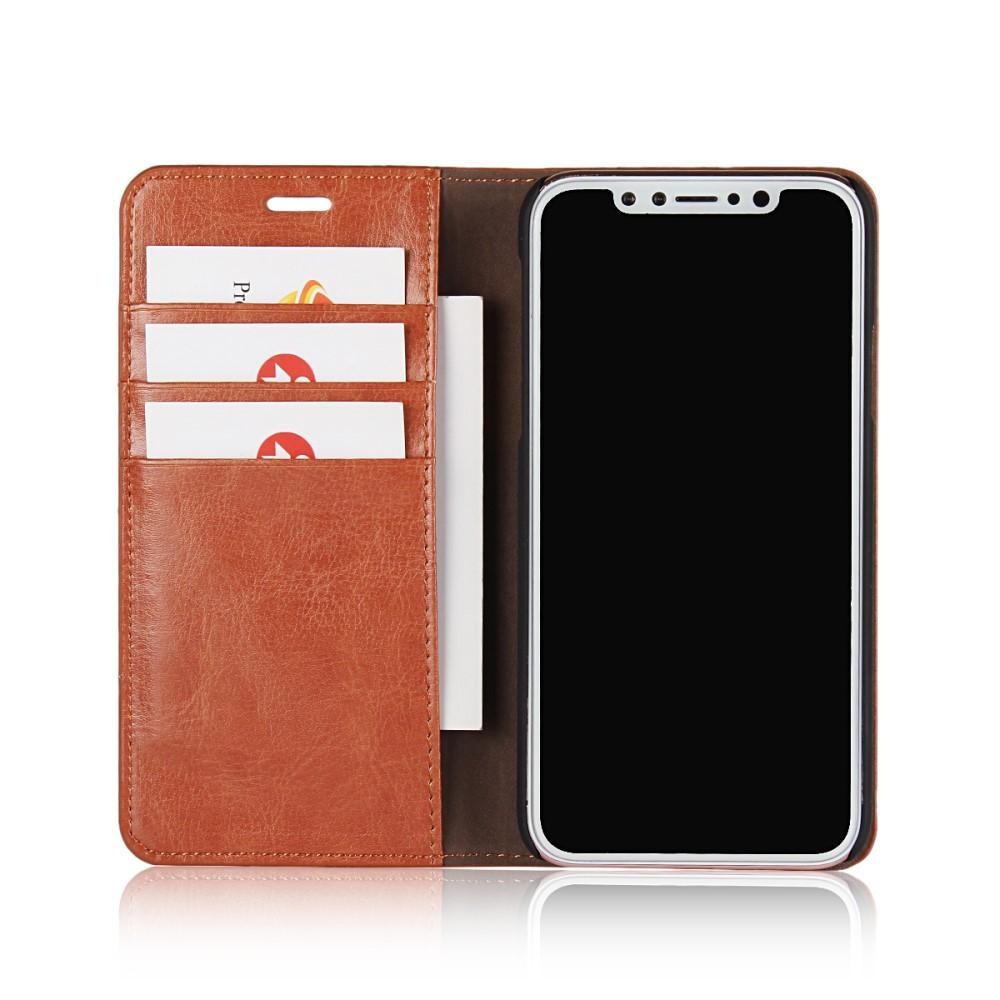 Funda cartera de cuero genuino iPhone X/XS Marrón