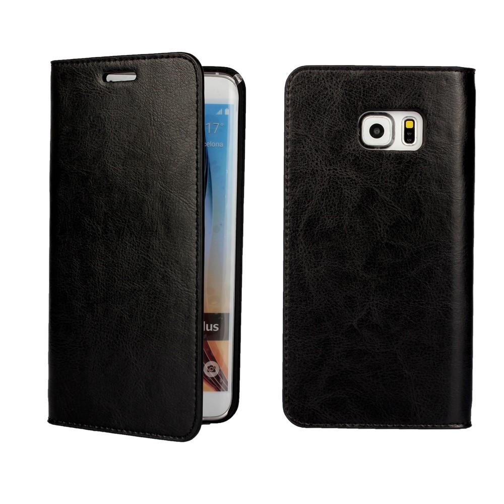 Funda cartera de cuero genuino Samsung Galaxy S6 Edge Plus Negro