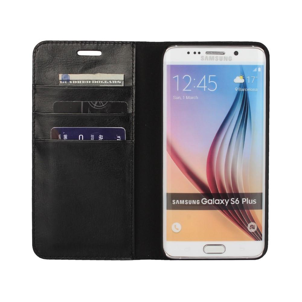 Funda cartera de cuero genuino Samsung Galaxy S6 Edge Plus Negro