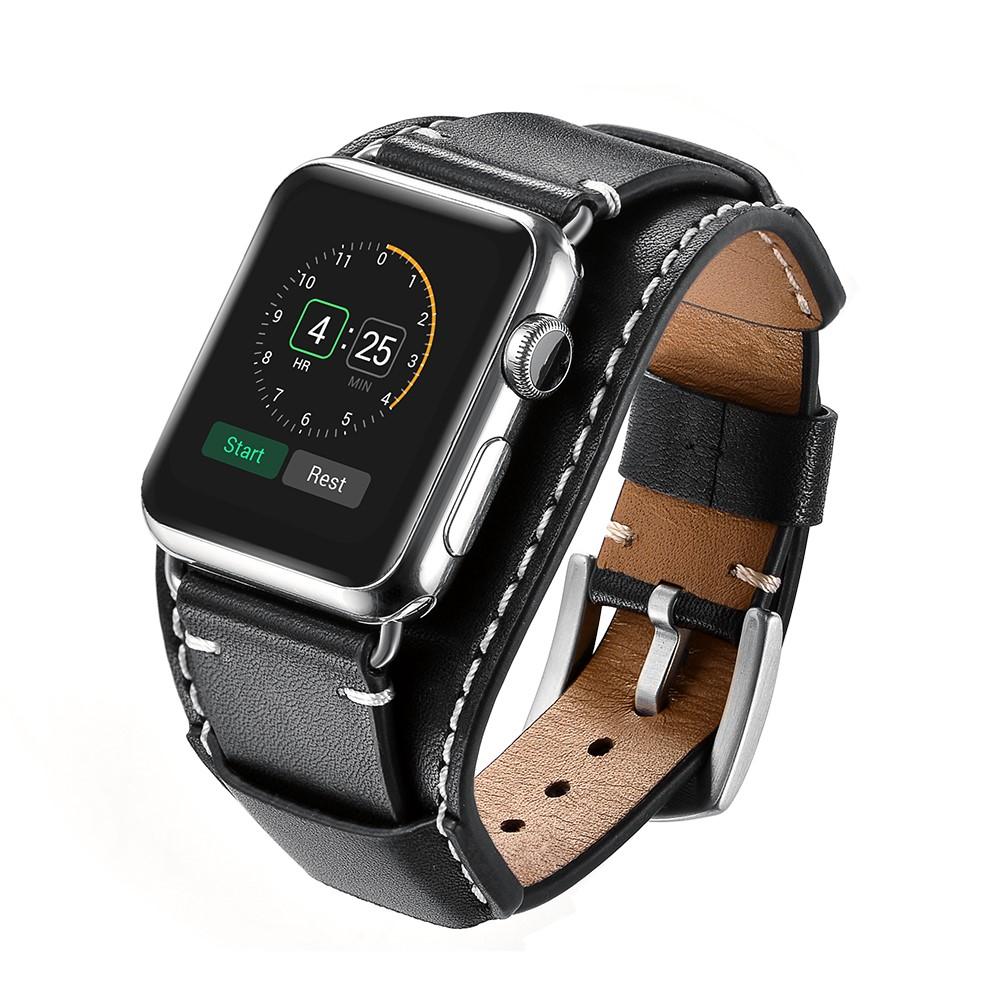 Correa ancha de Piel Apple Watch 45mm Series 8 Negro