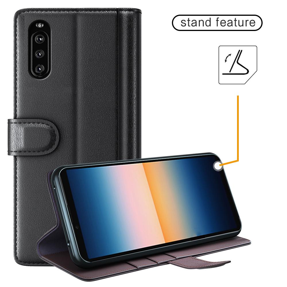 Funda de cuero genuino Sony Xperia 10 III, negro