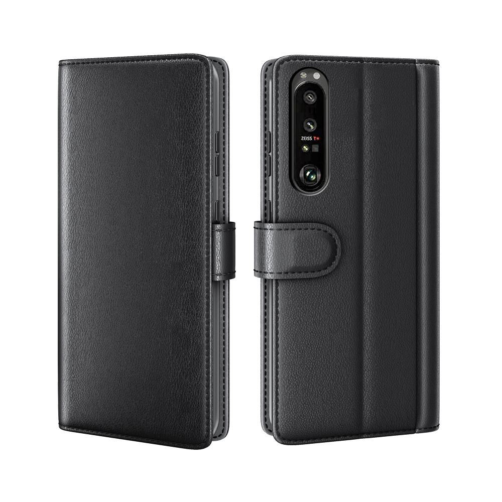 Funda de cuero genuino Sony Xperia 1 III, negro