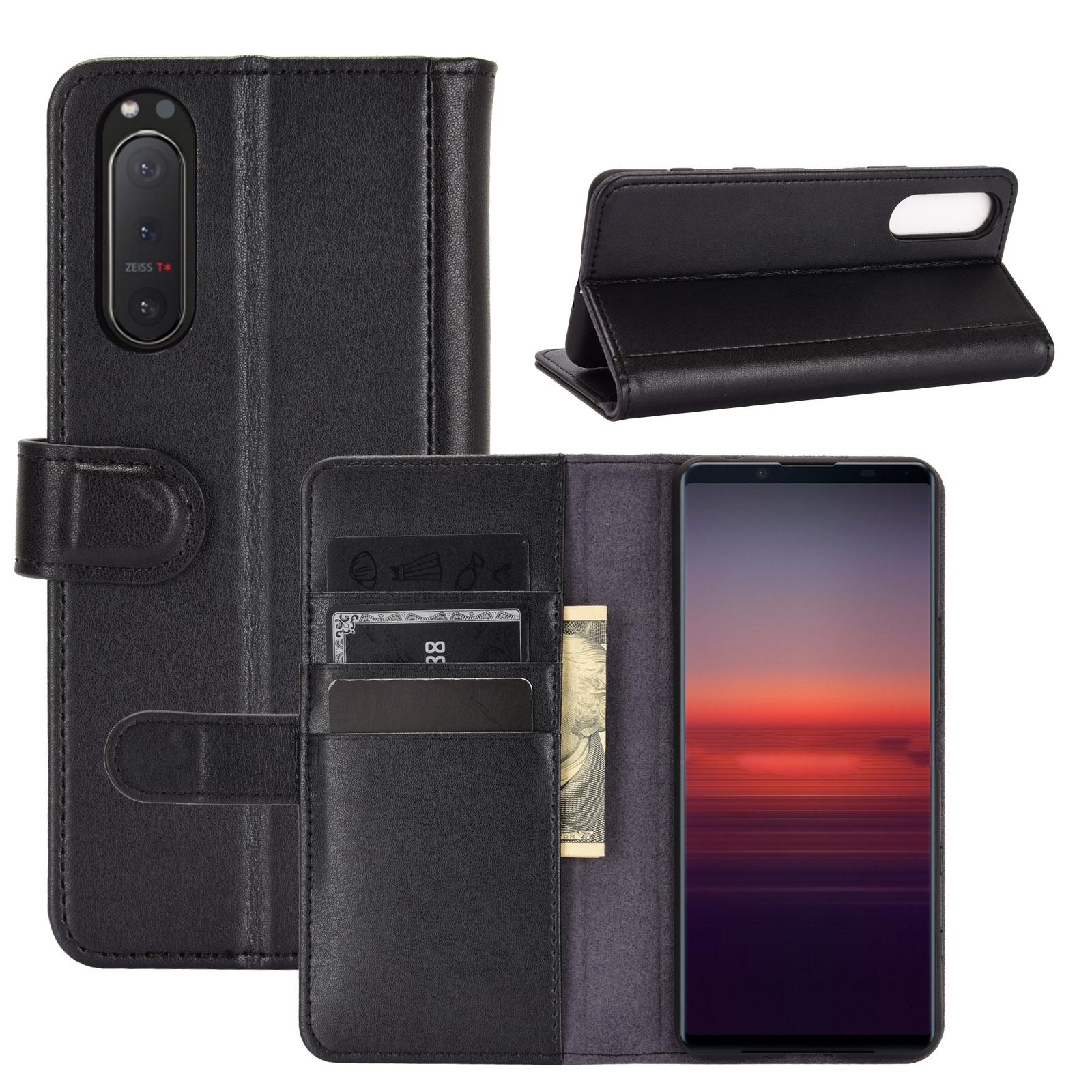 Funda de cuero genuino Sony Xperia 5 II, negro