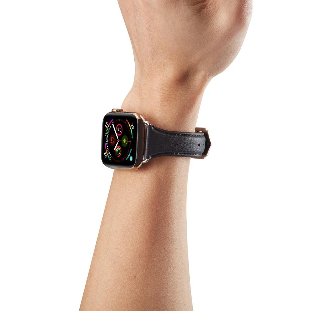 Correa fina de piel Apple Watch 45mm Series 8 Negro