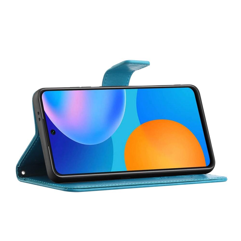 Funda de cuero con mariposas para Samsung Galaxy S21 FE, azul