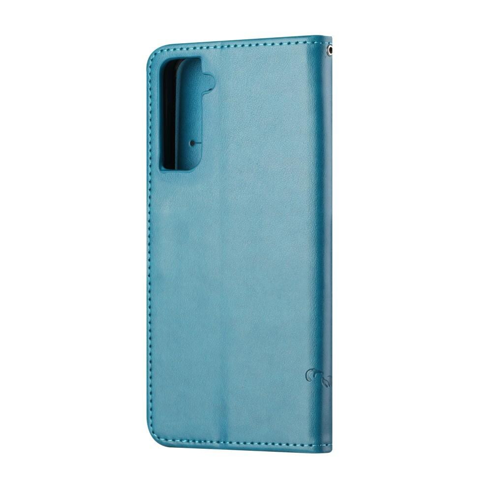 Funda de cuero con mariposas para Samsung Galaxy S21 FE, azul