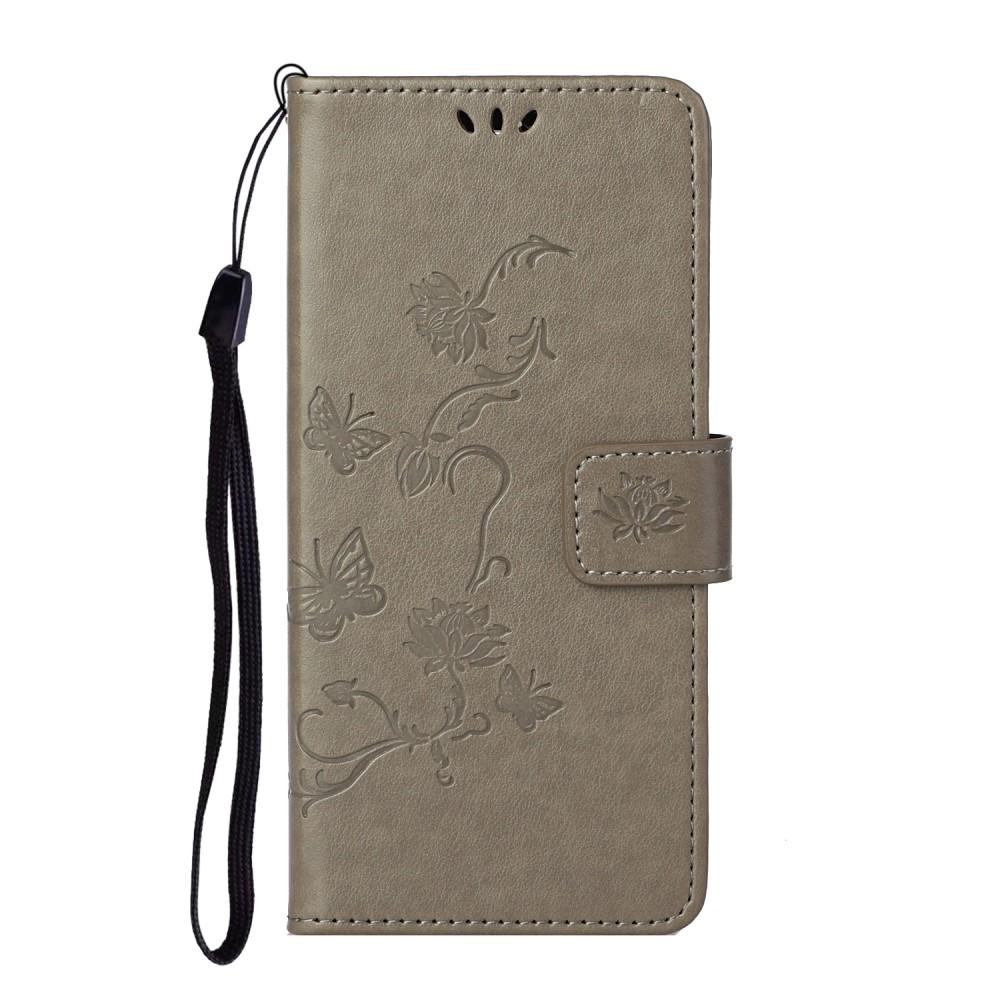 Funda de Cuero con Mariposas Samsung Galaxy S21 FE, Gris
