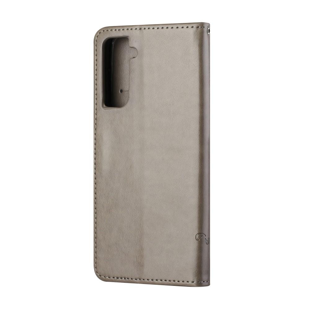 Funda de Cuero con Mariposas Samsung Galaxy S21 FE, Gris