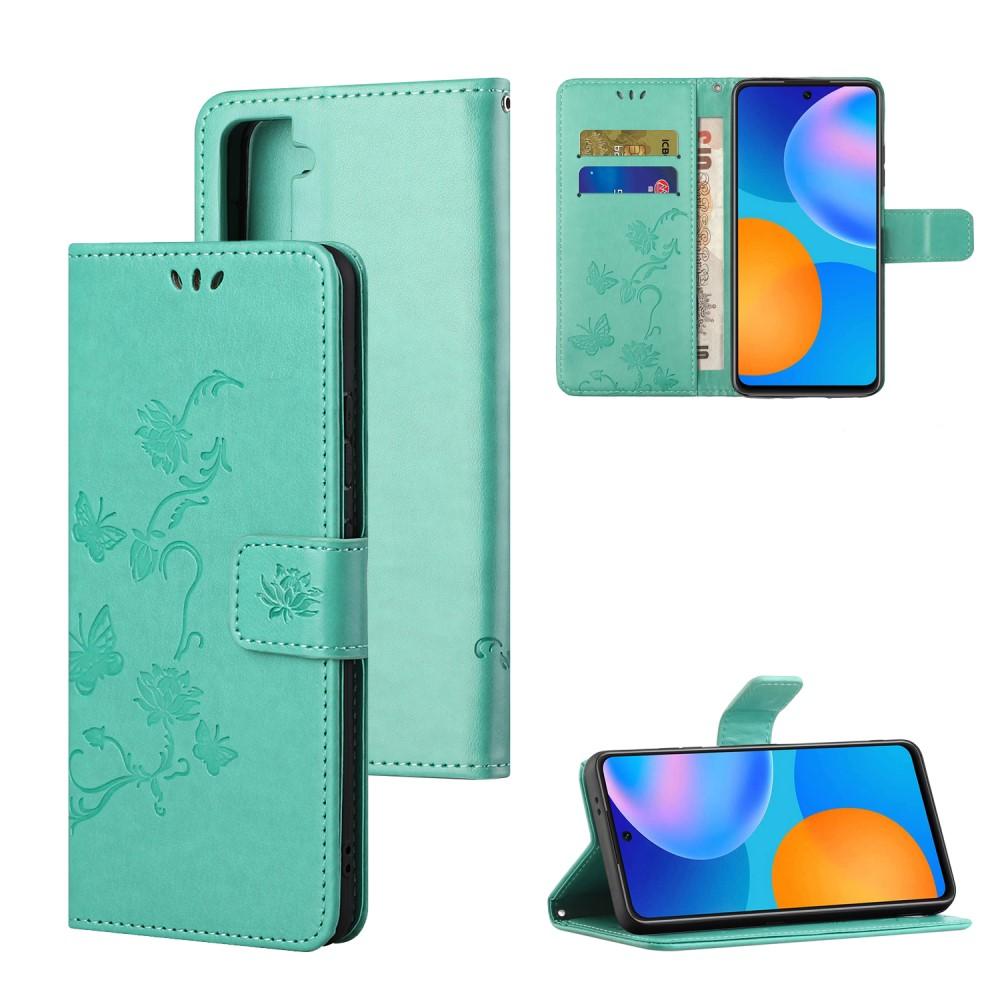 Funda de cuero con mariposas para Samsung Galaxy S21 FE, verde