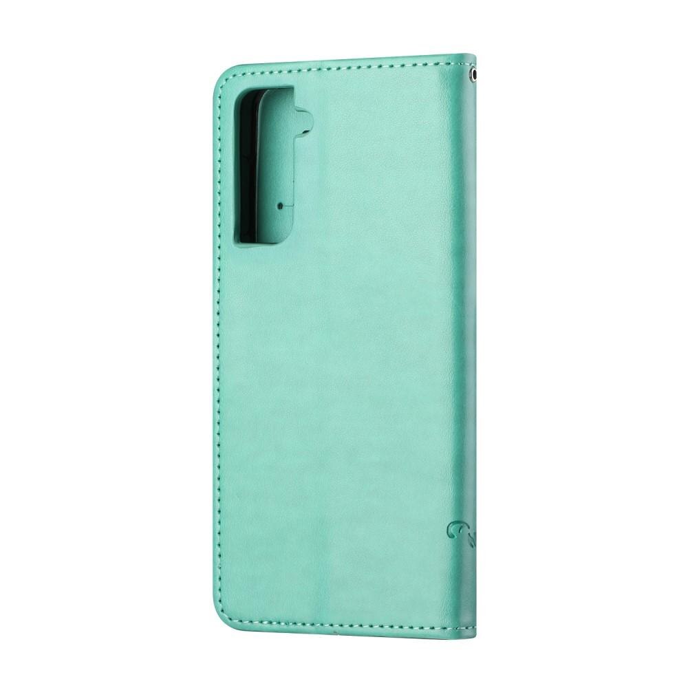 Funda de cuero con mariposas para Samsung Galaxy S21 FE, verde