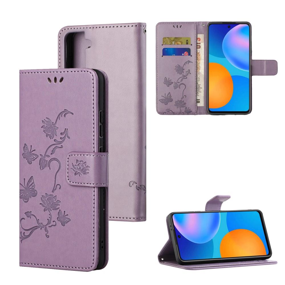 Funda de Cuero con Mariposas Samsung Galaxy S21 FE, Púrpura