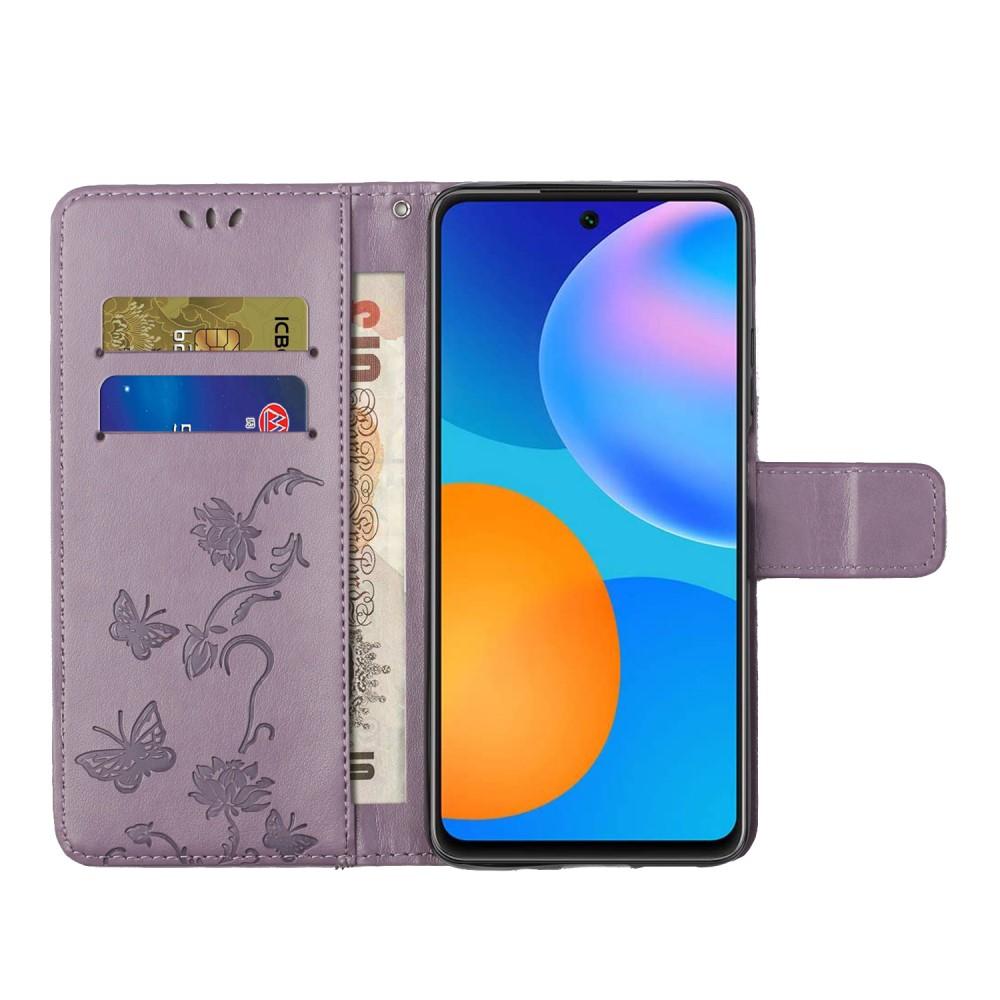 Funda de Cuero con Mariposas Samsung Galaxy S21 FE, Púrpura