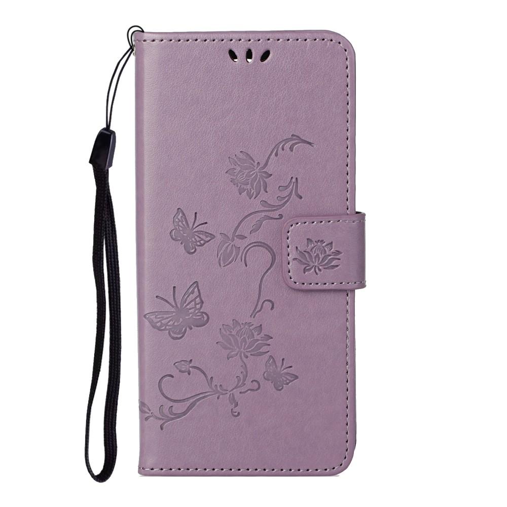 Funda de Cuero con Mariposas Samsung Galaxy S21 FE, Púrpura