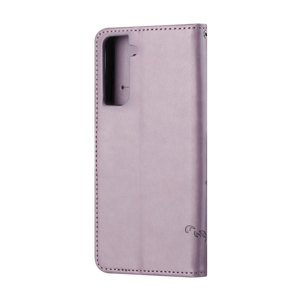 Funda de Cuero con Mariposas Samsung Galaxy S21 FE, Púrpura