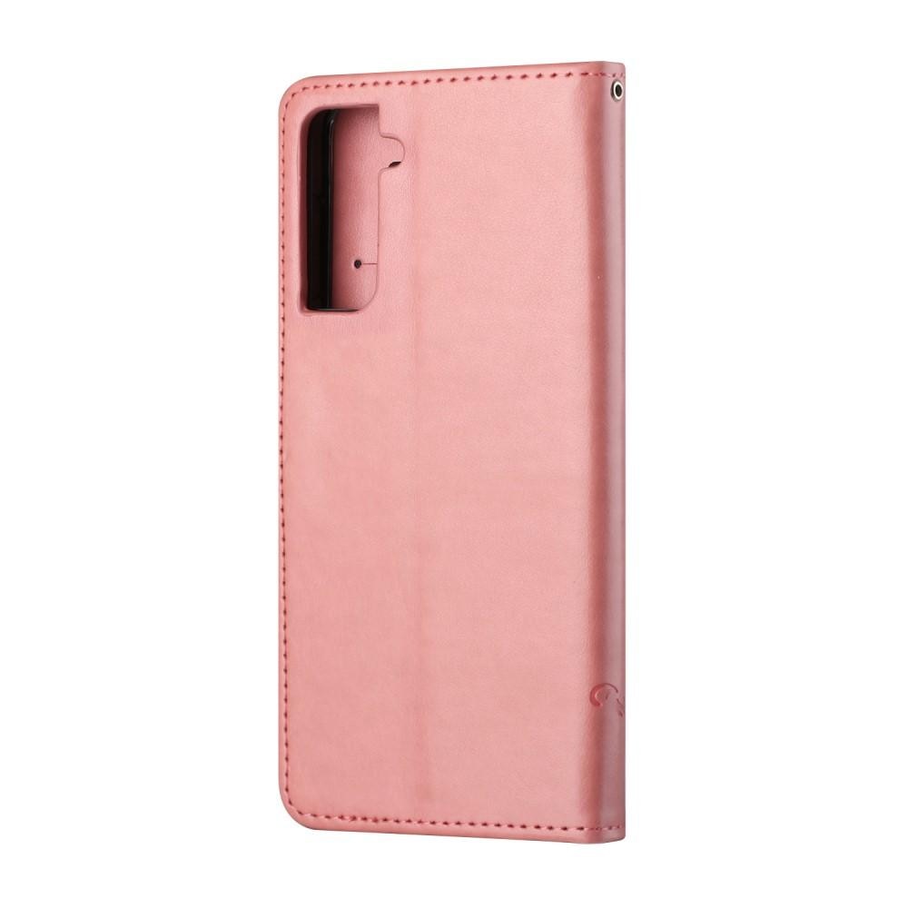 Funda de Cuero con Mariposas Samsung Galaxy S21 FE, Rosa