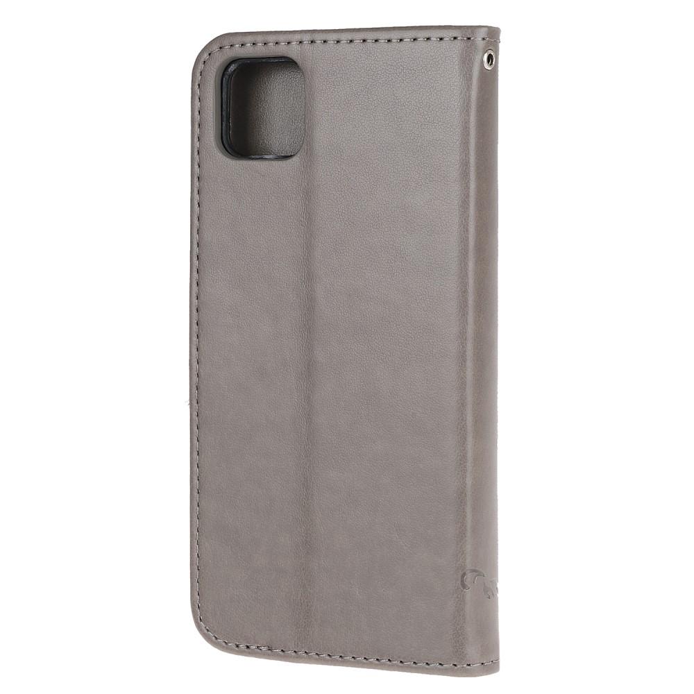 Funda de cuero con mariposas para Huawei Y5p, gris