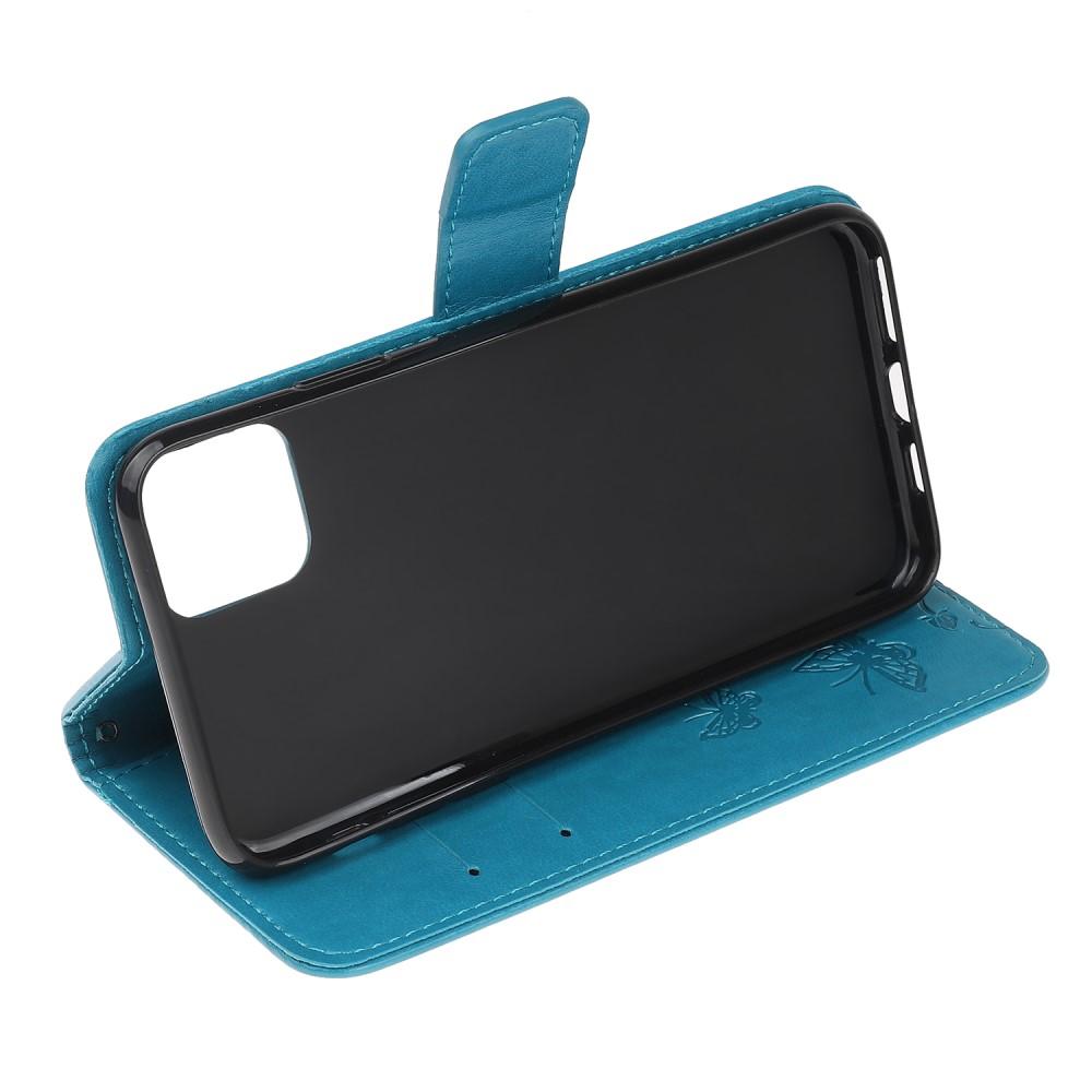 Funda de cuero con mariposas para iPhone 12 Mini, azul