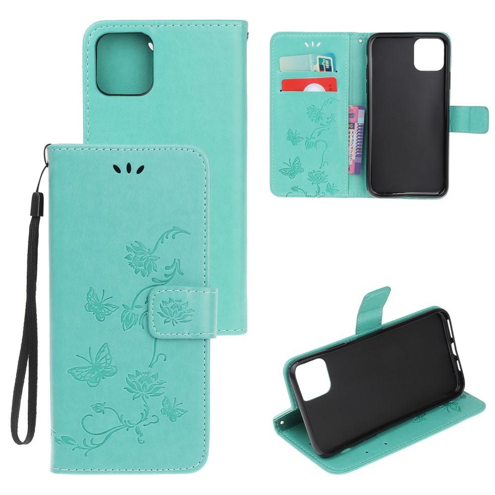 Funda de cuero con mariposas para iPhone 12 Mini, verde