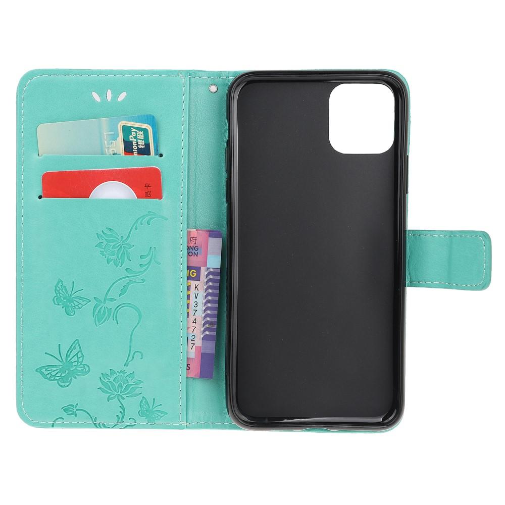 Funda de cuero con mariposas para iPhone 12 Mini, verde