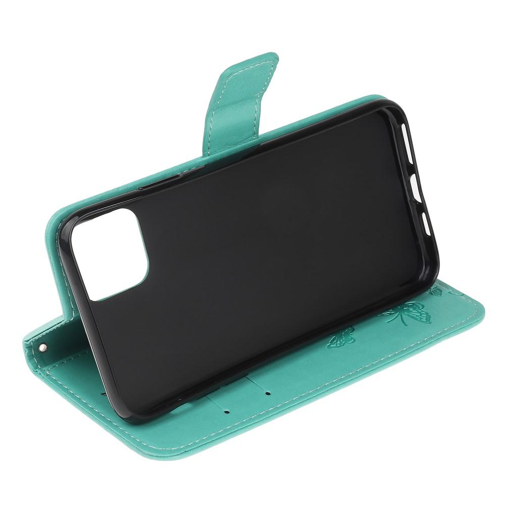 Funda de cuero con mariposas para iPhone 12 Mini, verde