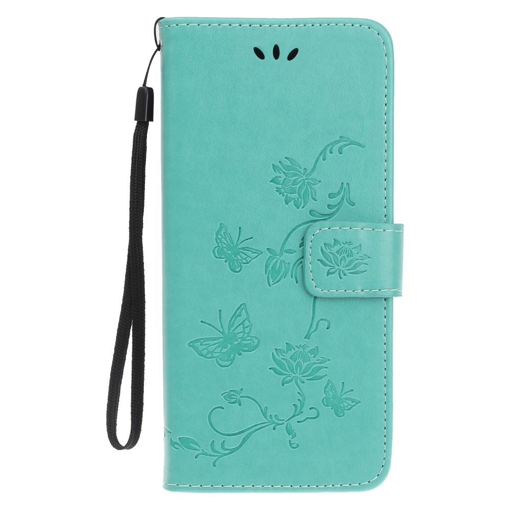 Funda de cuero con mariposas para iPhone 12 Mini, verde