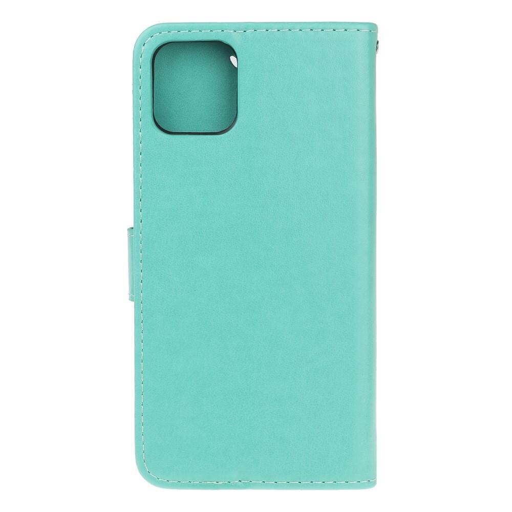 Funda de cuero con mariposas para iPhone 12 Mini, verde