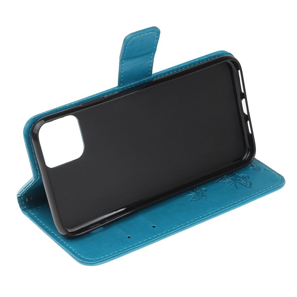 Funda de Cuero con Mariposas iPhone 12/iPhone 12 Pro, Azul