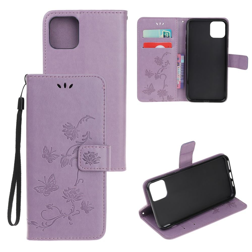 Funda de cuero con mariposas para iPhone 12/12 Pro, violeta
