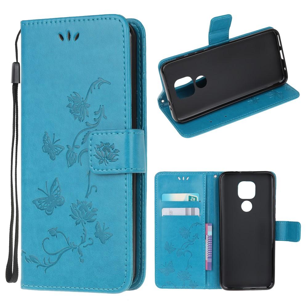 Funda de cuero con mariposas para Motorola Moto G9 Play/E7 Plus, azul