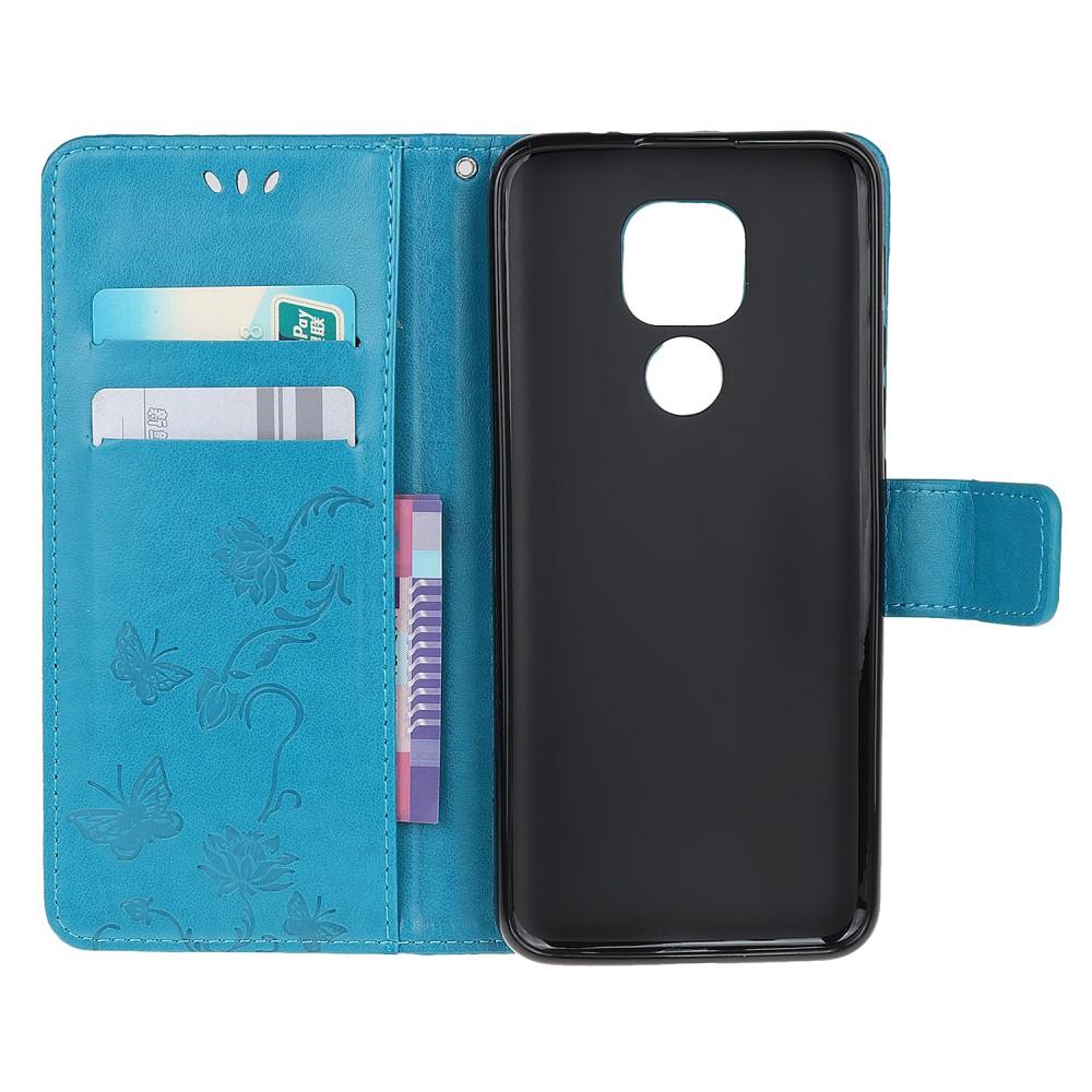 Funda de Cuero con Mariposas Motorola Moto E7 Plus/Moto G9 Play, Azul